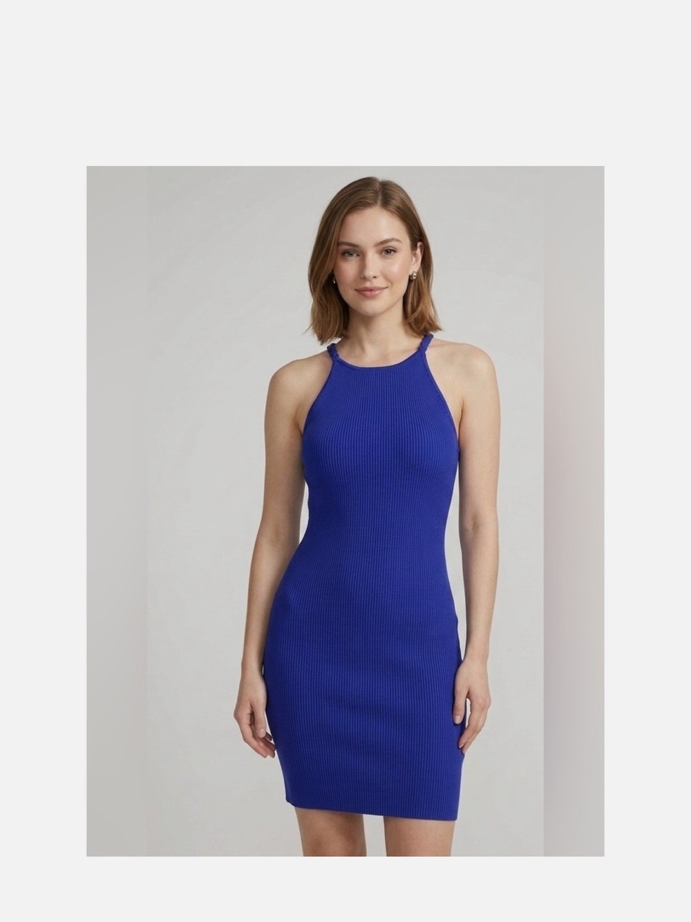 House of Harlow 1960 Cobalt Blue Ribbed Halter Mini Bodycon Dress
